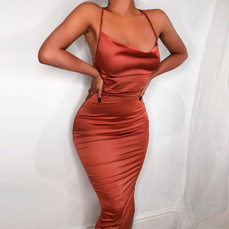 Women's Dress Foreign Trade Sexy Nightclub Skirt Summer Satin Fashion Women's Dress Women